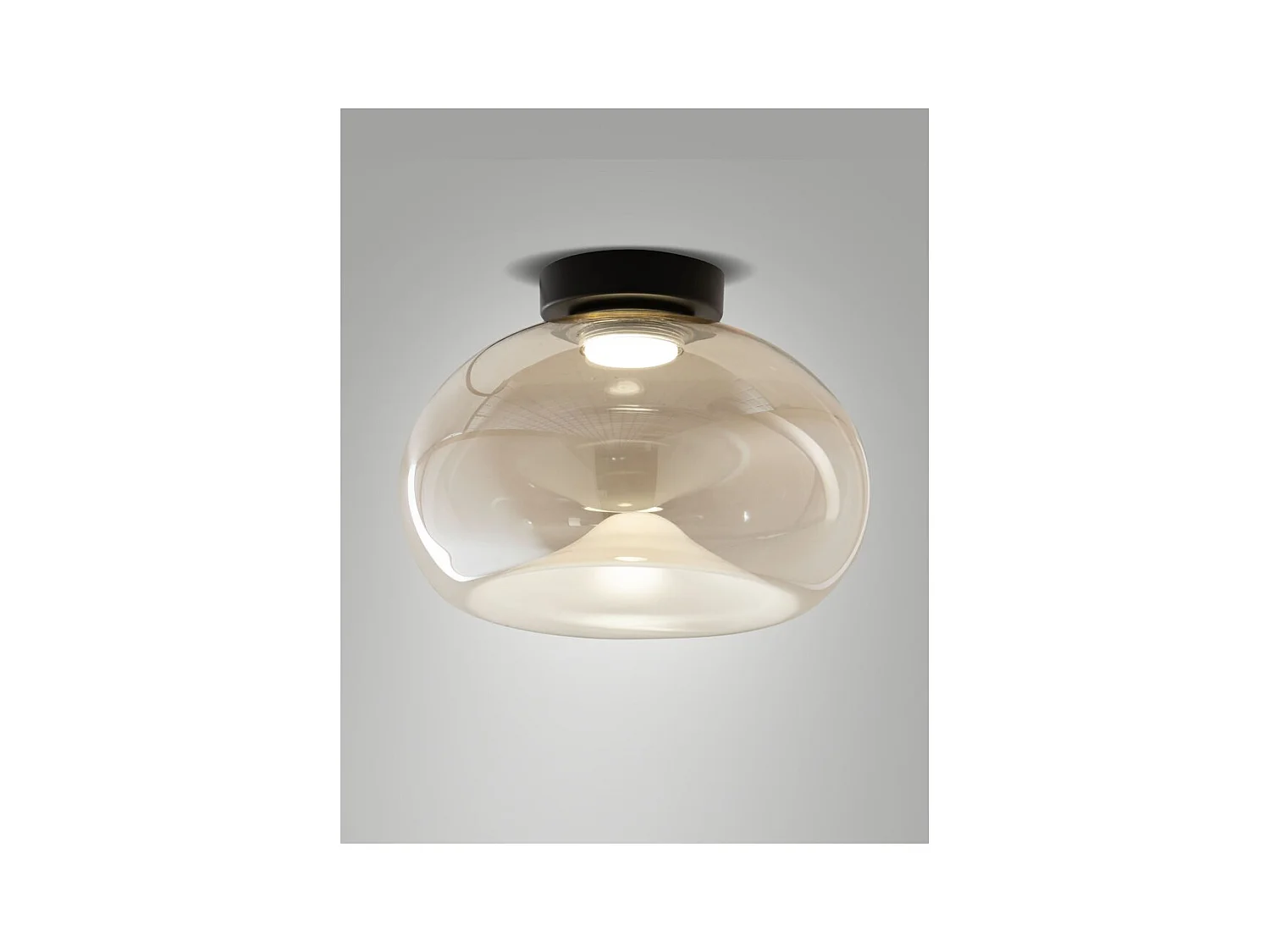 Brena - Lampada da soffitto rotonda con led integrato Fabas Luce - Applique LED 19W dimmerabile - Cognac concava