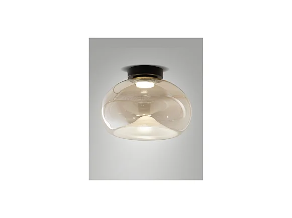 Brena - Lampada da soffitto rotonda con led integrato Fabas Luce - Applique LED 19W dimmerabile - Cognac concava