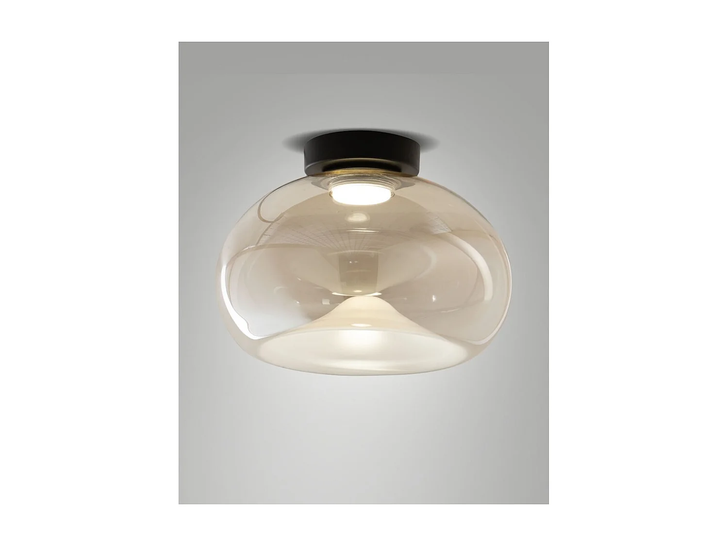 Brena - Okrągła lampa sufitowa z wbudowanym oświetleniem LED Fabas Luce - ściemnialna lampa ścienna LED 19W - wklęsła w kolorze koniakowym