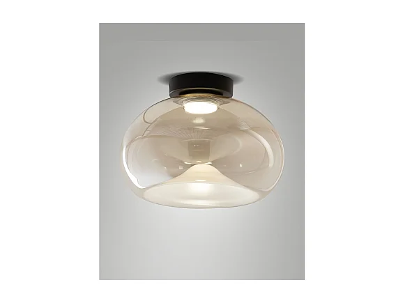 Brena - Okrągła lampa sufitowa z wbudowanym oświetleniem LED Fabas Luce - ściemnialna lampa ścienna LED 19W - wklęsła w kolorze koniakowym