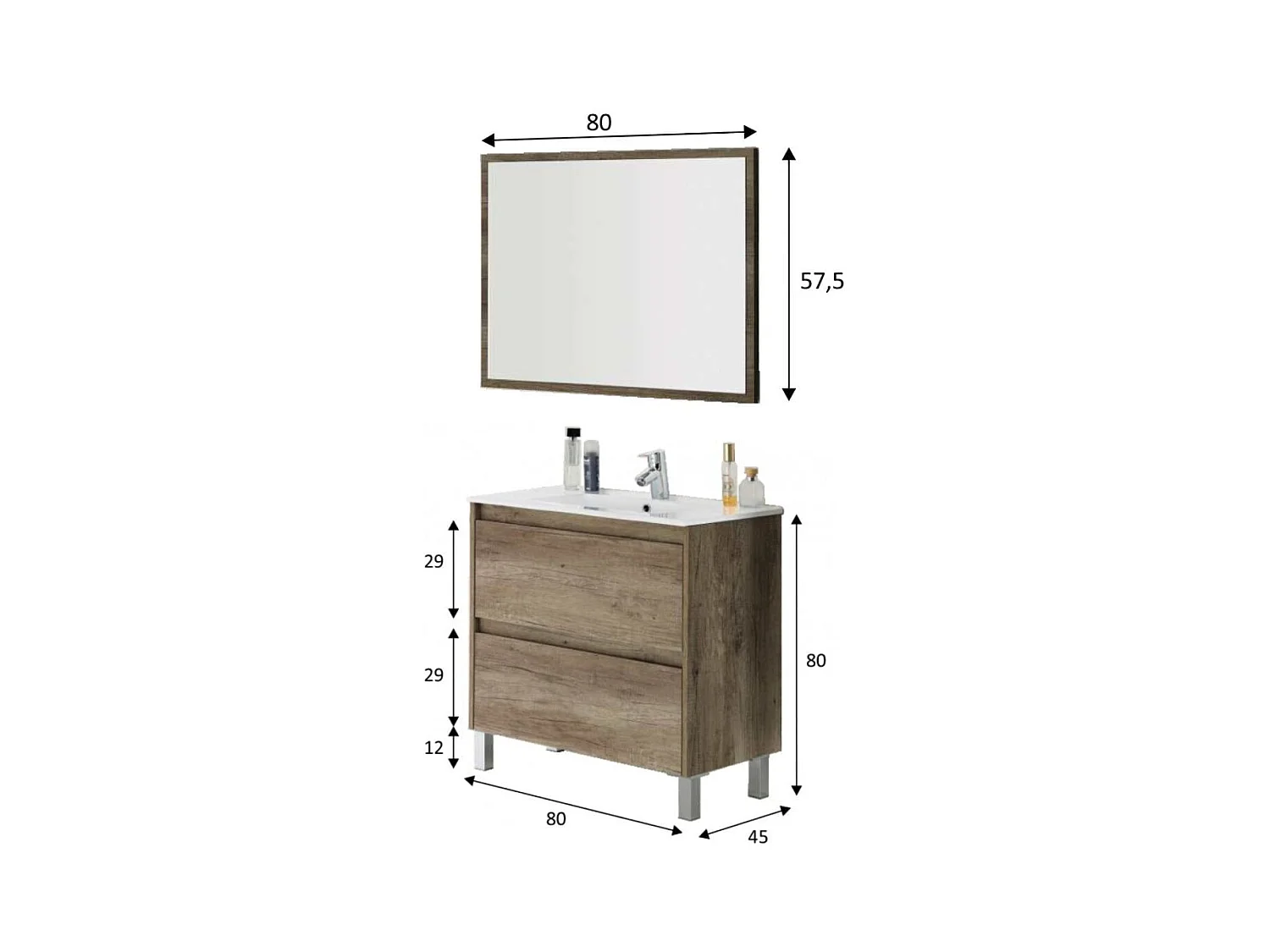 Conjunto de baño Dakota lavabo + mueble de lavabo + espejo nordik
