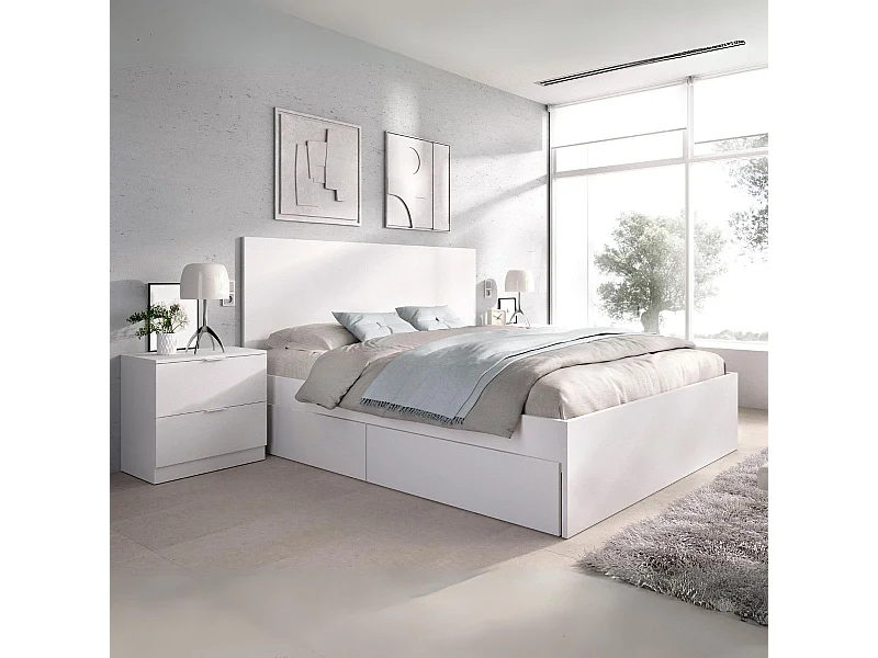 Conjunto de dormitorio Lago cama + 2 mesitas blanco 100x249x195,5 cm