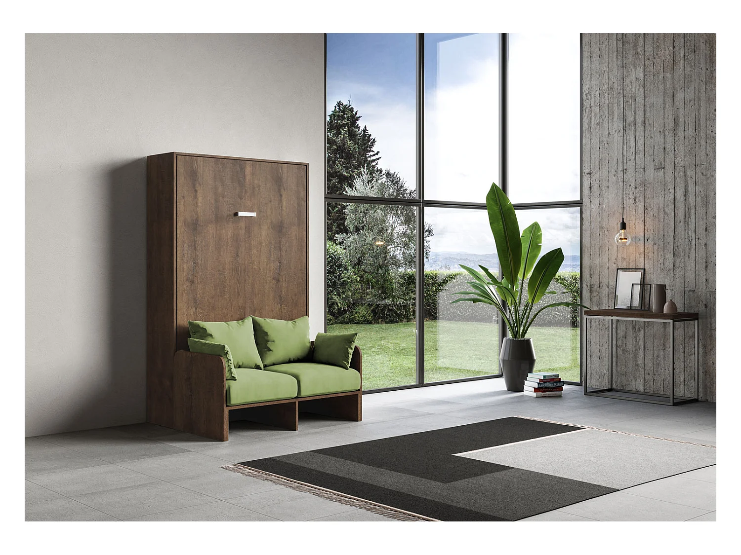 Kentaro 140 cm francuskie łóżko składane podwójne z sofą orzechową, zielone