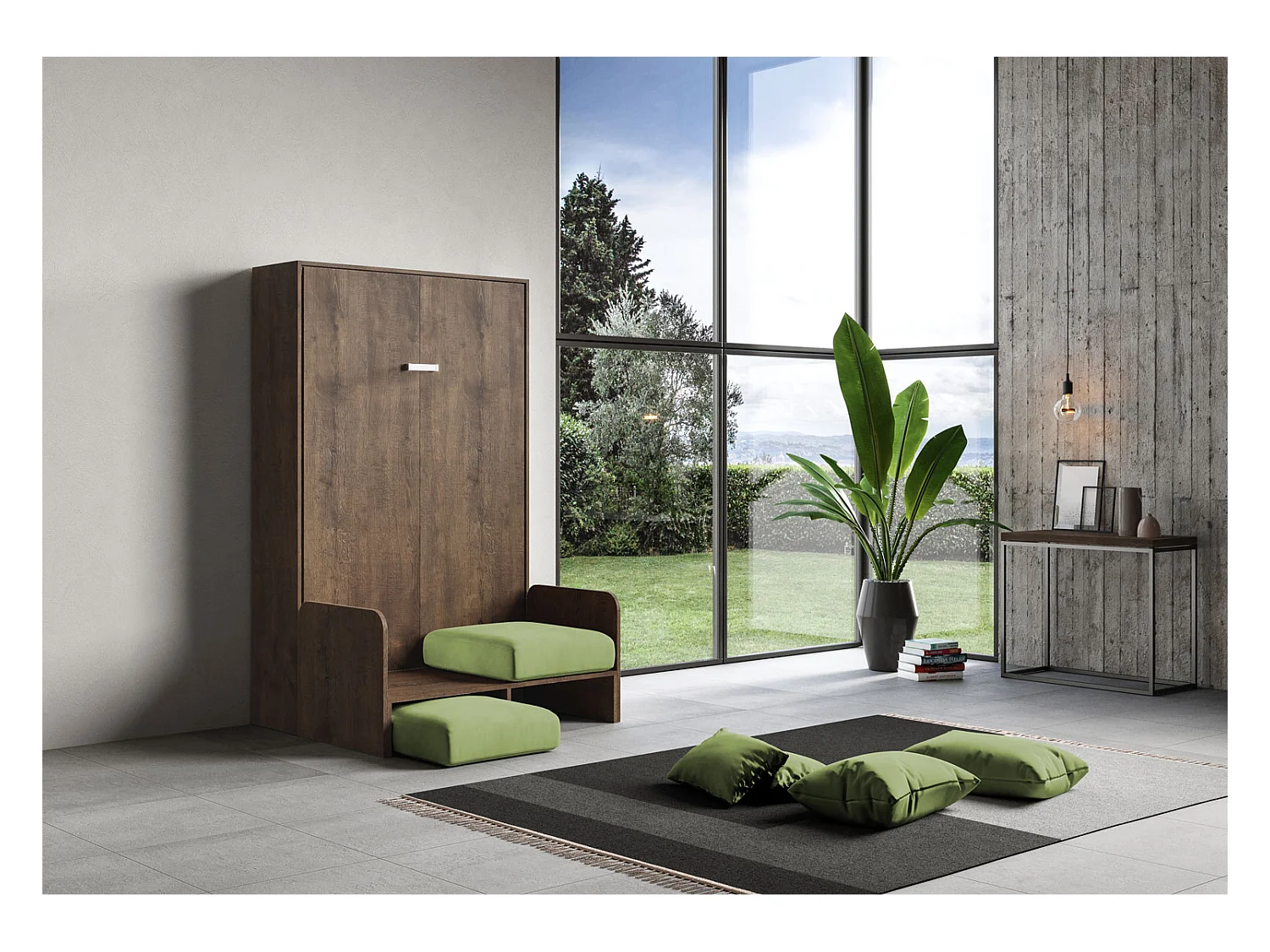 Kentaro 140 cm francuskie łóżko składane podwójne z sofą orzechową, zielone