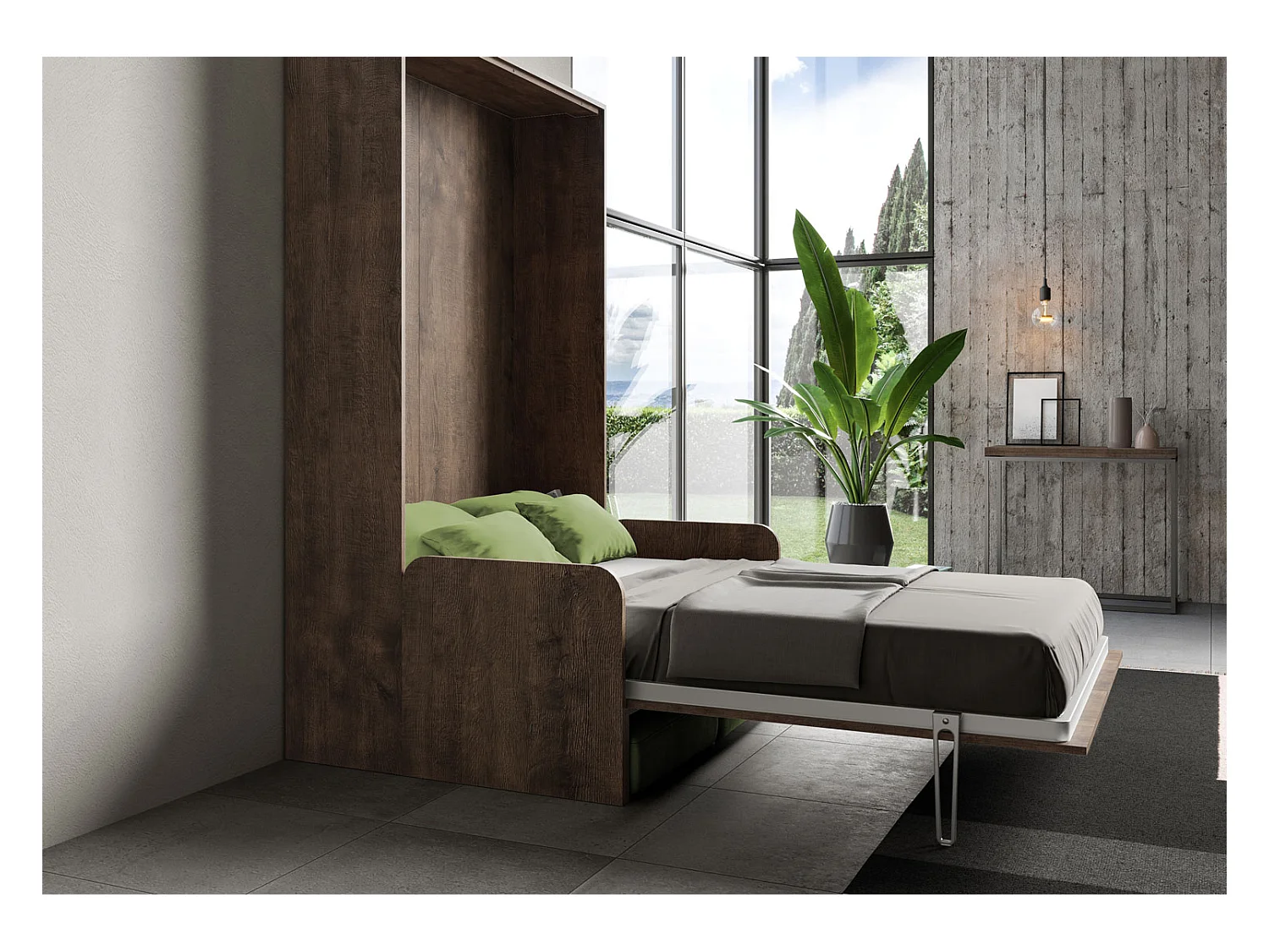 Kentaro 140 cm francuskie łóżko składane podwójne z sofą orzechową, zielone