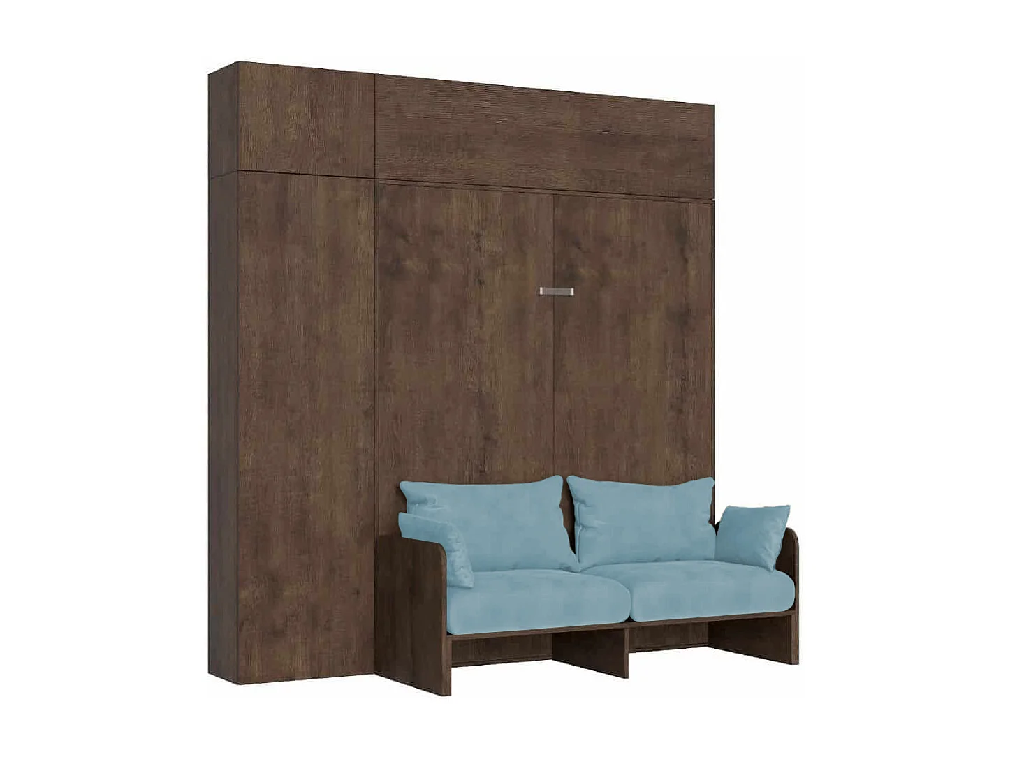 Kentaro 160cm opklapbed tweepersoonsbed met bank en notenhouten meubelen, lichtblauw