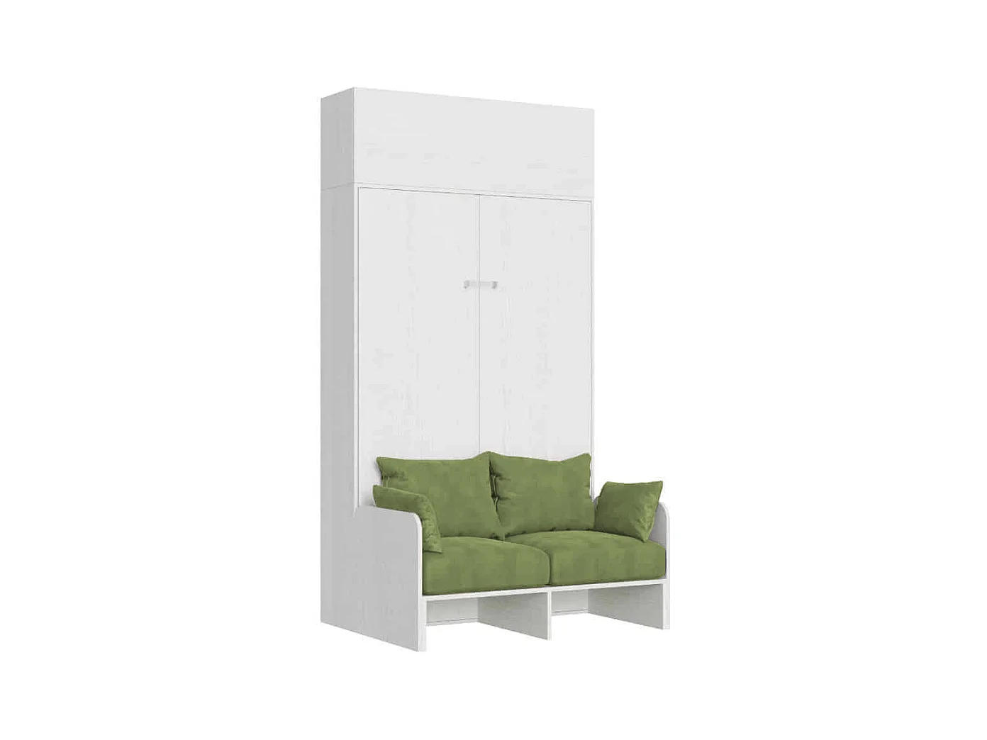 Kentaro 120 cm Klappbett in Queensize-Größe mit Sofa und Schrankwand aus weißer Esche, grün