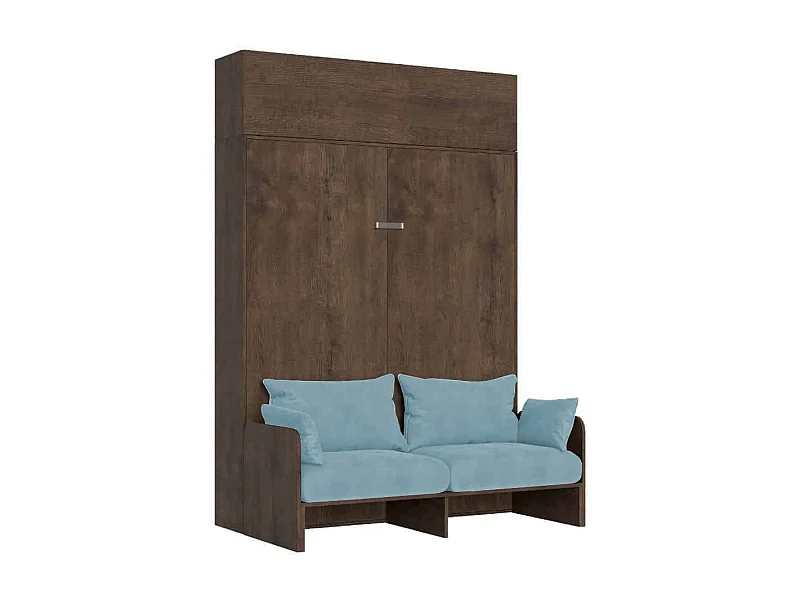 Kentaro 160 cm Klappbett für Doppelbett mit Sofa und Schrankwand aus Walnussholz, hellblau