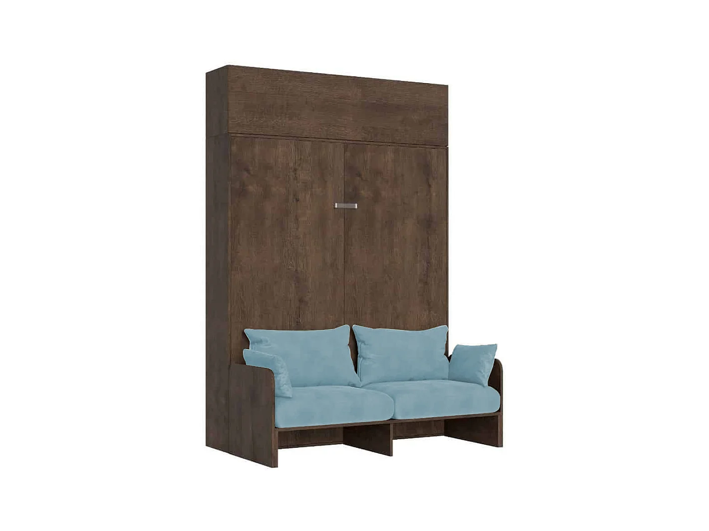 Lit double escamotable Kentaro 160 cm avec canapé et élément mural en noyer, bleu clair