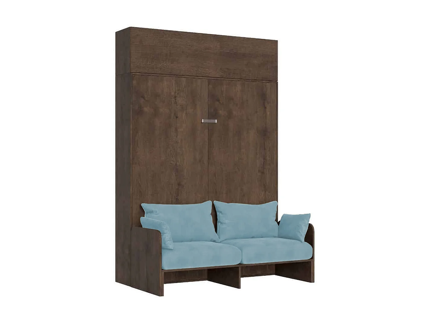 Kentaro 160 cm opklapbaar tweepersoonsbed met bank en notenhouten wandmeubel, lichtblauw
