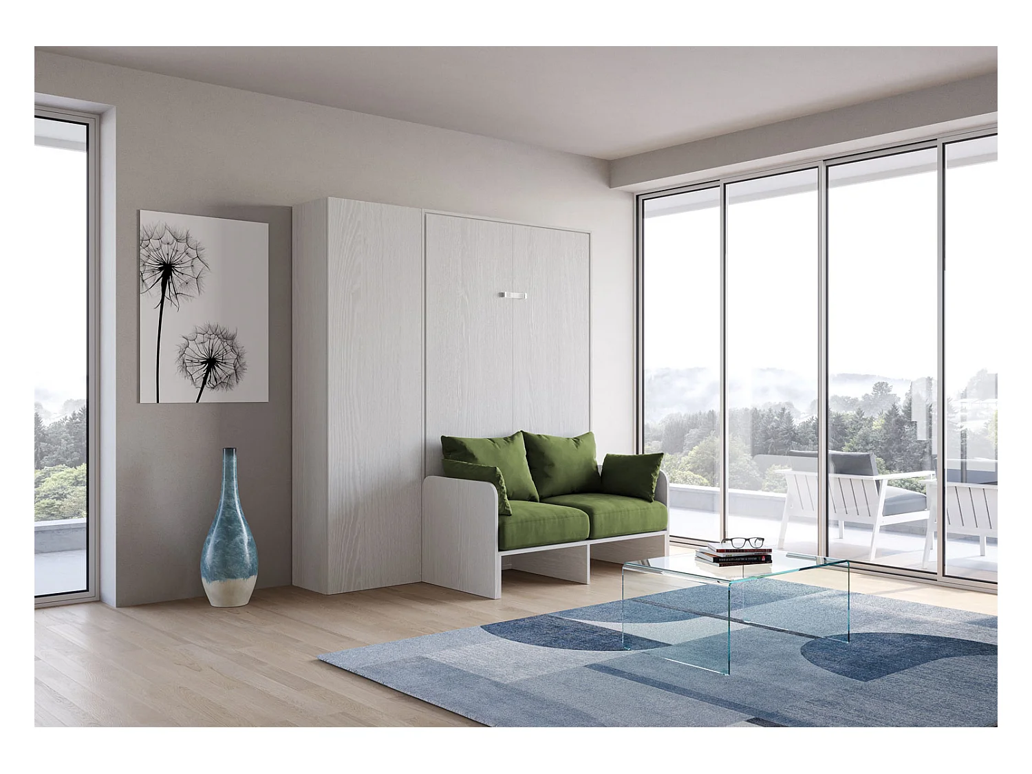 Kentaro 120 cm składane łóżko typu queen-size z sofą i kolumną w kolorze białym jesionowym, zielonym