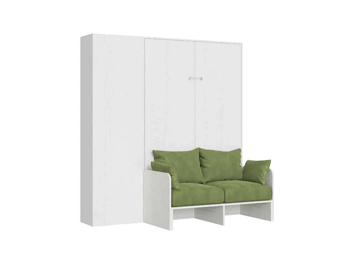 Kentaro 120 cm Klappbett Queensize mit Sofa und Säule in Esche weiß, grün