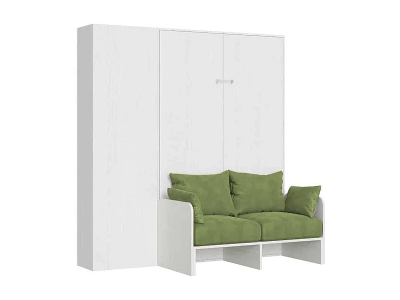 Kentaro 120 cm Klappbett Queensize mit Sofa und Säule in Esche weiß, grün