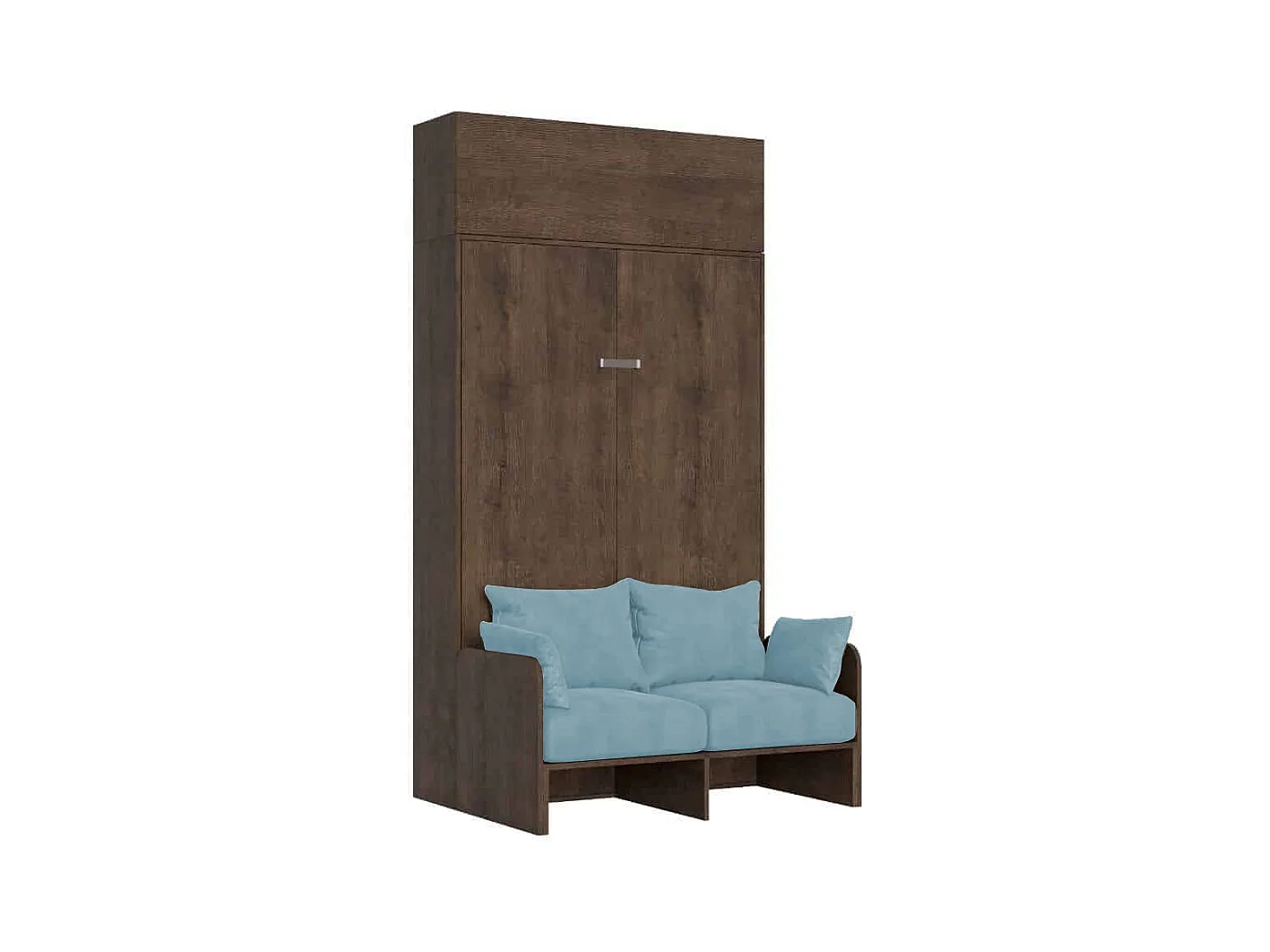 Kentaro 120 cm Klappbett in Queensize-Größe mit Sofa und Wandeinheit aus Walnussholz, hellblau