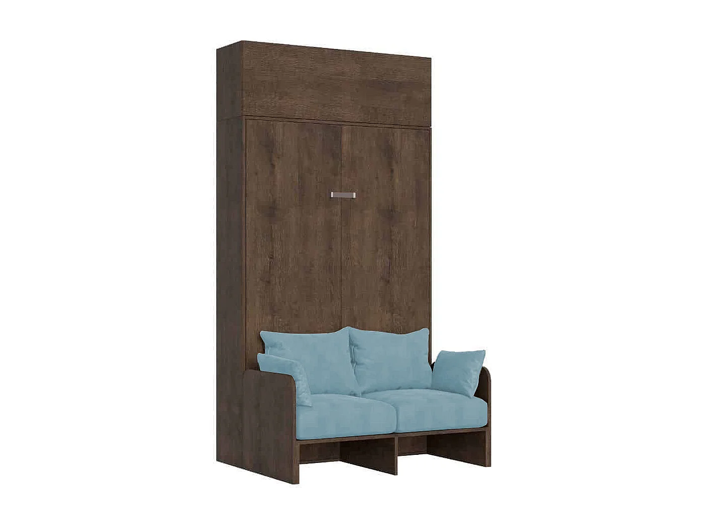 Kentaro 120cm opklapbaar queensize bed met bank en wandmeubel van walnoot, lichtblauw