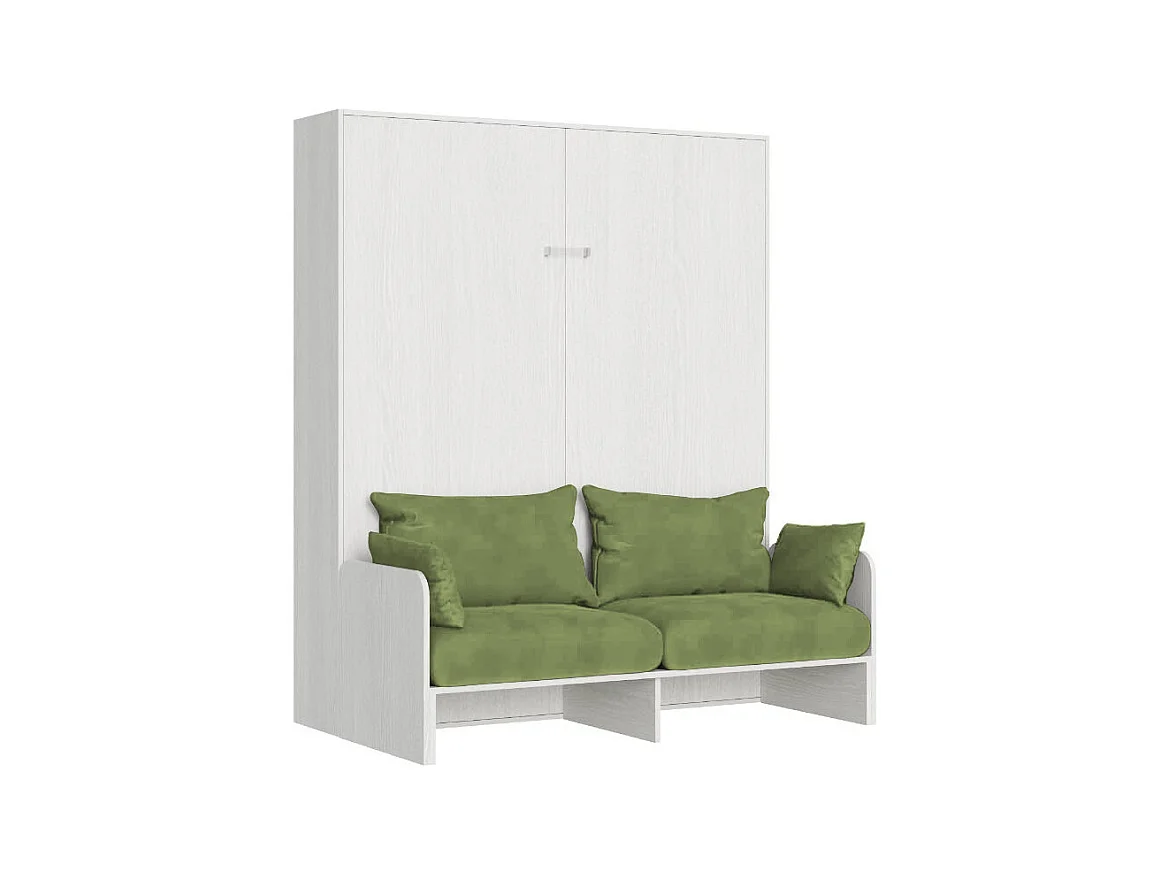 Kentaro 160cm opklapbaar tweepersoonsbed met witte essenhouten bank, groen