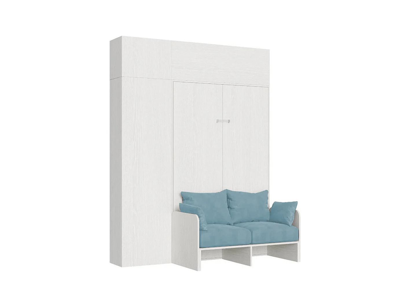 Kentaro 120 cm opklapbaar queensize bed met bank en wit, essen en lichtblauw meubilair