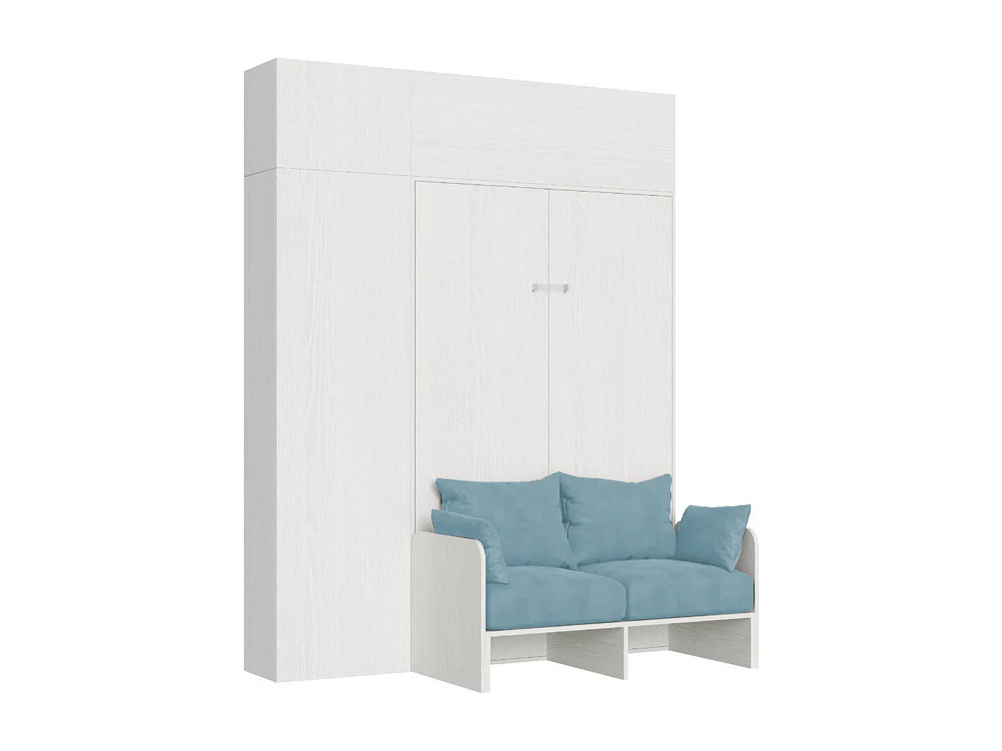 Kentaro 120 cm opklapbaar queensize bed met bank en wit, essen en lichtblauw meubilair