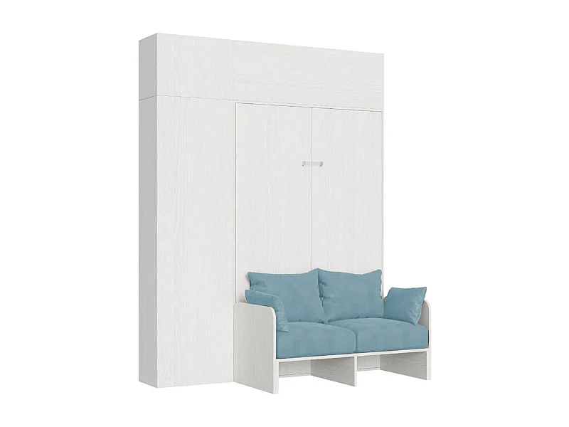 Kentaro 120 cm großes Queensize-Klappbett mit Sofa und Möbeln in Weiß, Esche und Hellblau