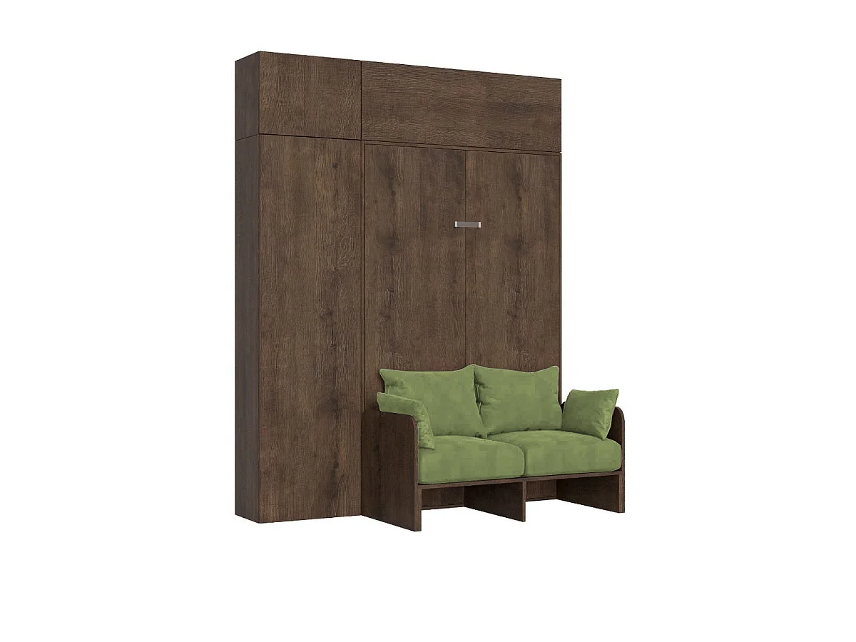 Kentaro 120 cm queensize-foldeseng med sofa og møbler i valnøddetræ, grøn