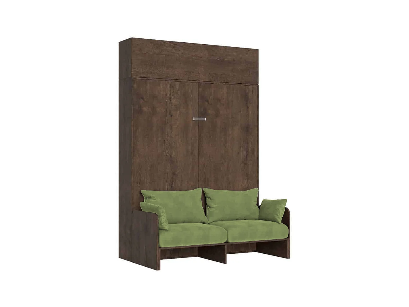 Lit double escamotable Kentaro 160 cm avec canapé et élément mural en noyer, vert