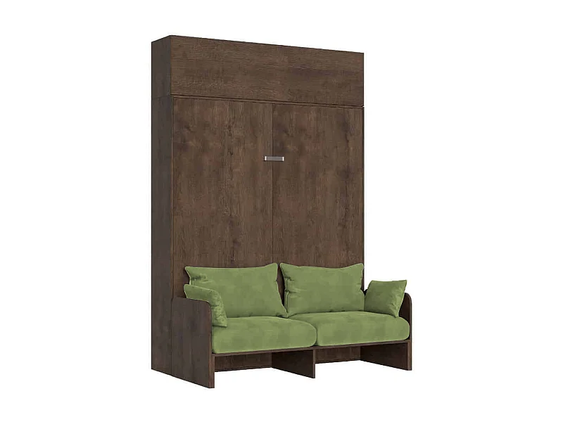 Lit double escamotable Kentaro 160 cm avec canapé et élément mural en noyer, vert