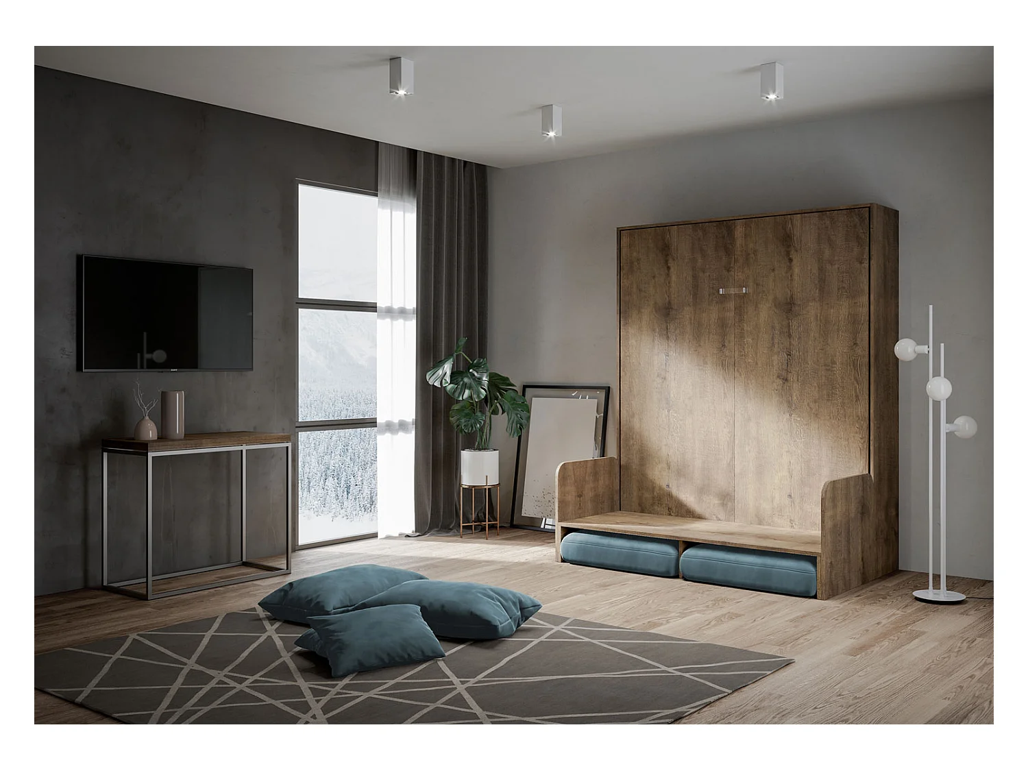 Kentaro 160 cm rozkładane łóżko podwójne z sofą orzechową, jasnoniebieski