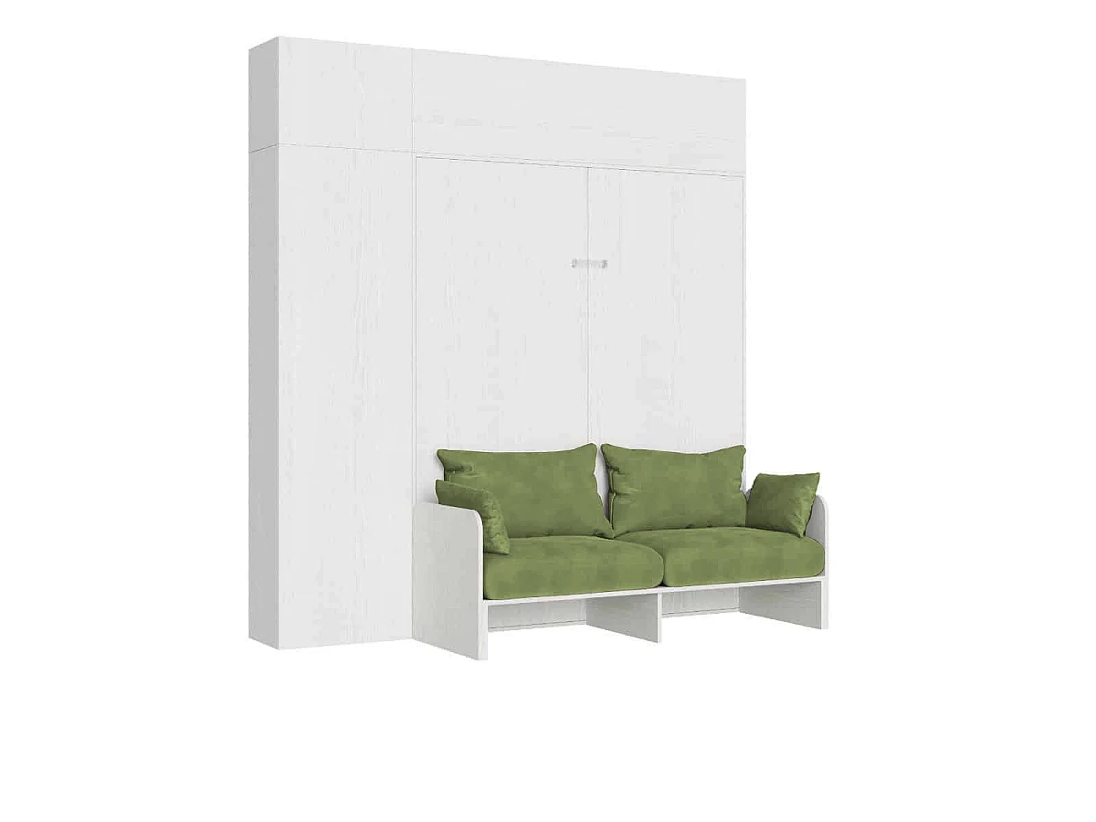 Kentaro 160 cm dobbeltseng med sofa og møbler i hvid ask, grøn