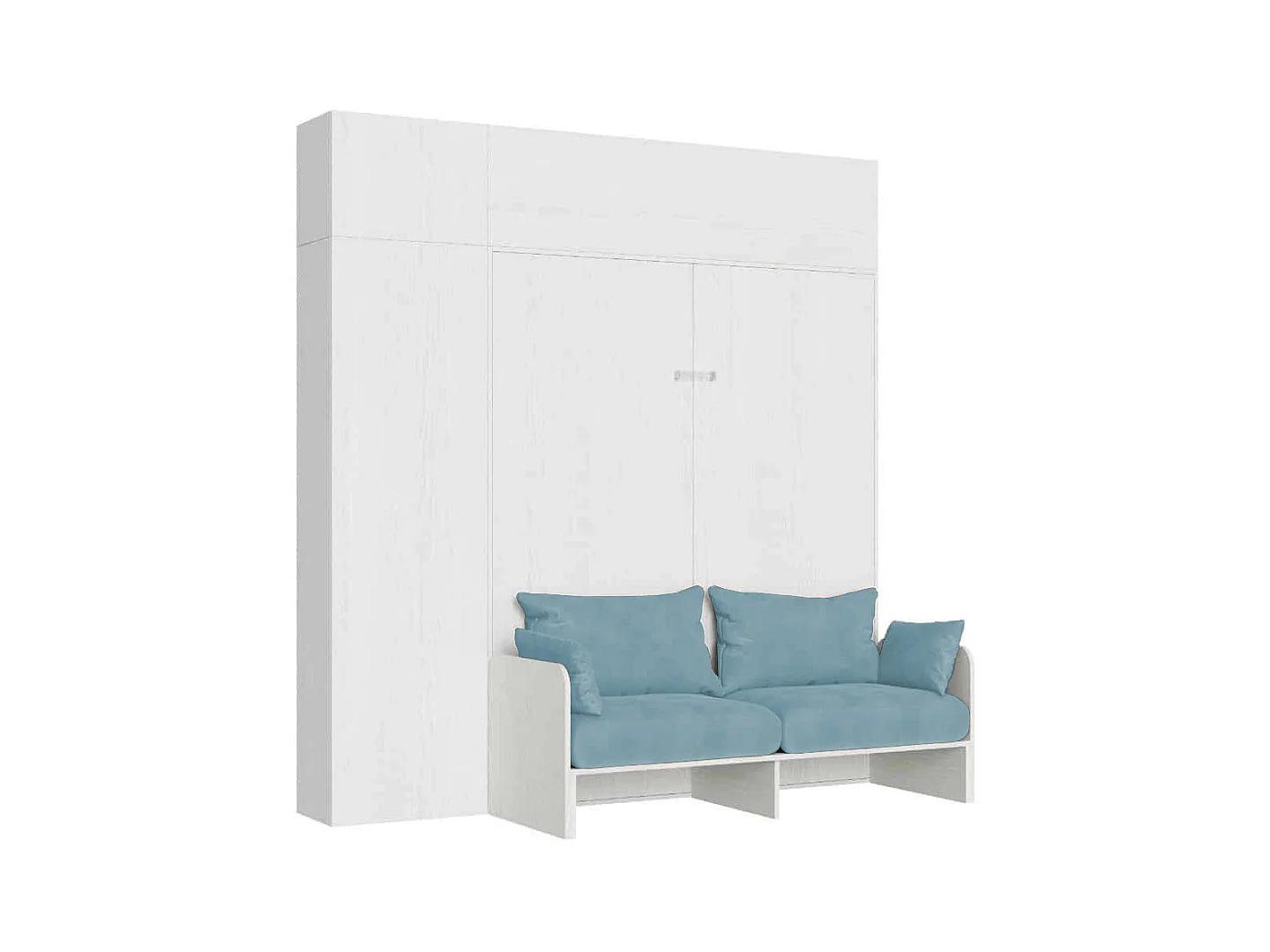 Kentaro 160cm opklapbaar tweepersoonsbed met bank en wit essenhouten meubels, lichtblauw