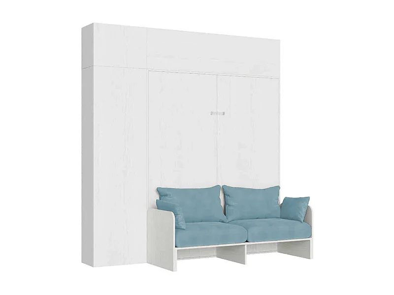 Kentaro 160 cm Klappbett für Doppelbett mit Sofa und Möbeln aus weißer Esche, hellblau