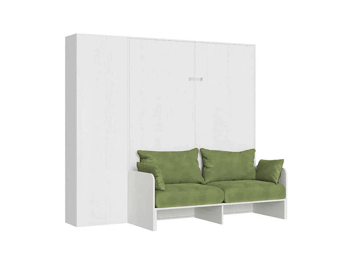 Kentaro 160 cm Klappdoppelbett mit Sofa und Säule in Esche weiß und grün