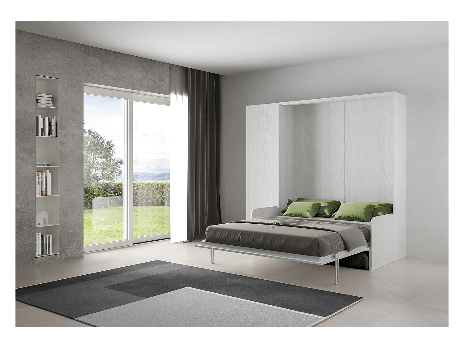 Kentaro 160 cm Klappdoppelbett mit Sofa und Säule in Esche weiß und grün