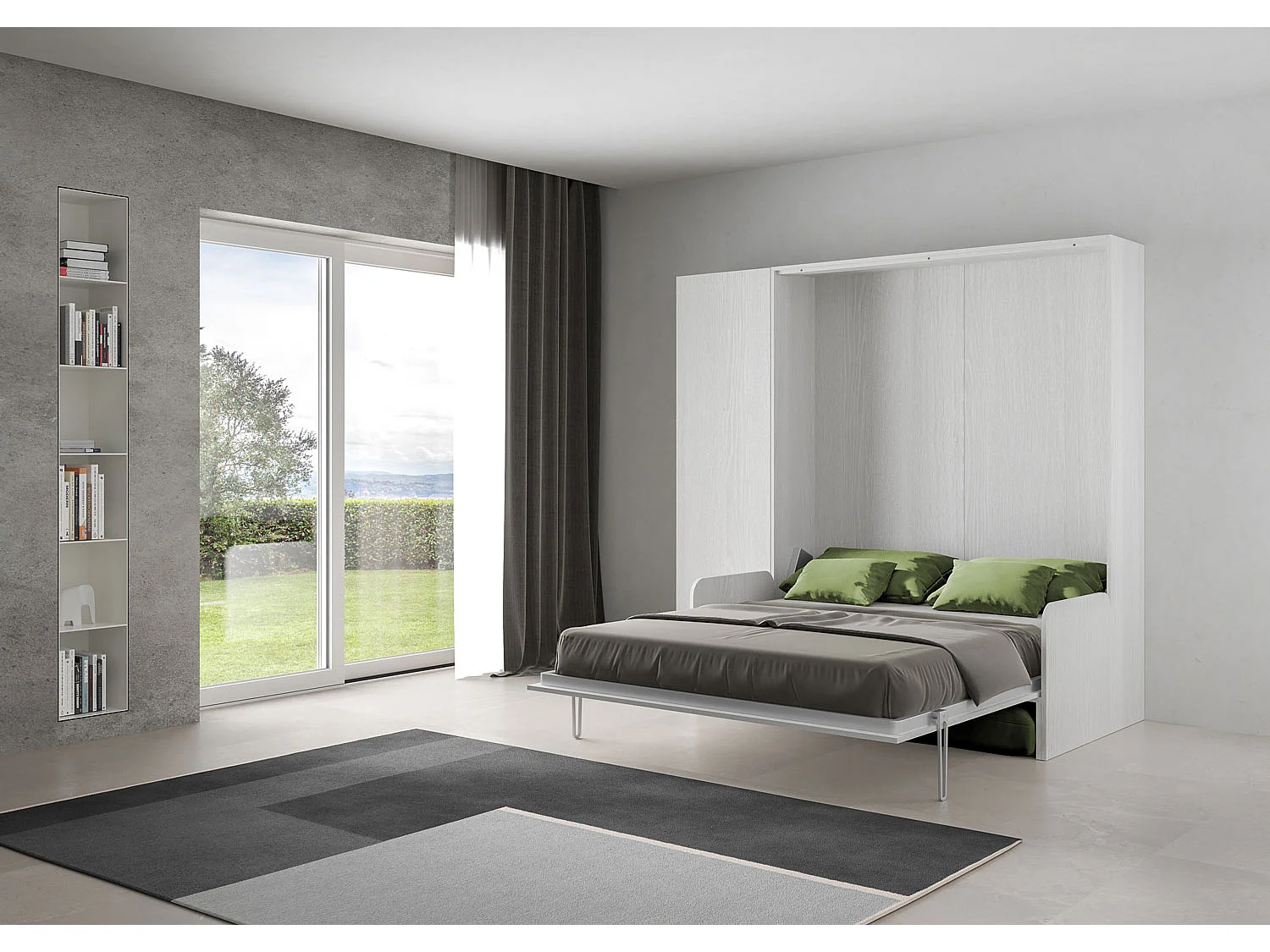 Kentaro 160cm opklapbaar tweepersoonsbed met bank en kolom in wit essen en groen