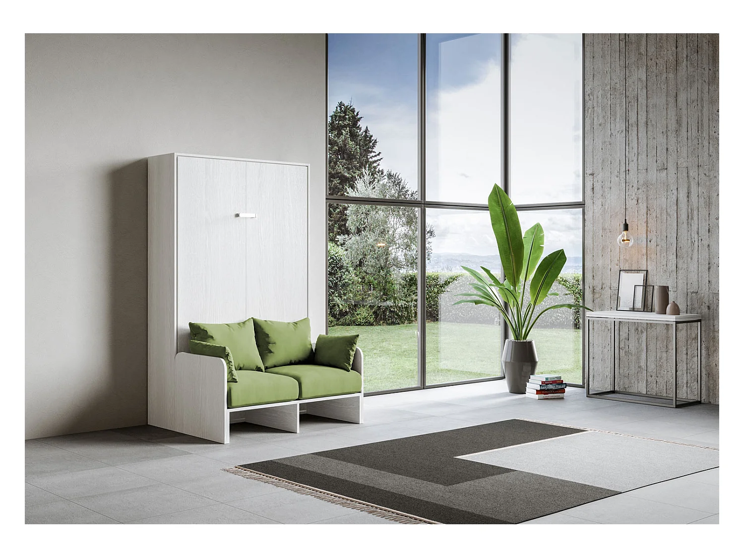 Kentaro 140 cm französisches Klappbett für Doppelbett mit Sofa aus weißer Esche, grün