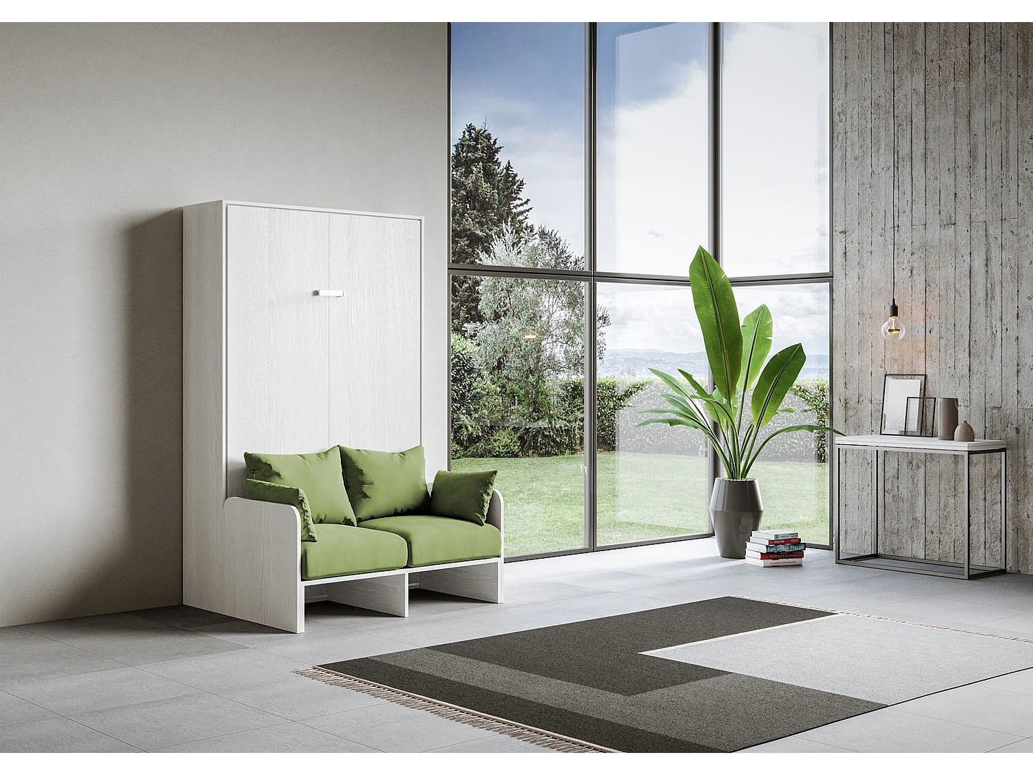 Kentaro 140cm Frans opklapbed voor twee personen met witte essenhouten bank, groen