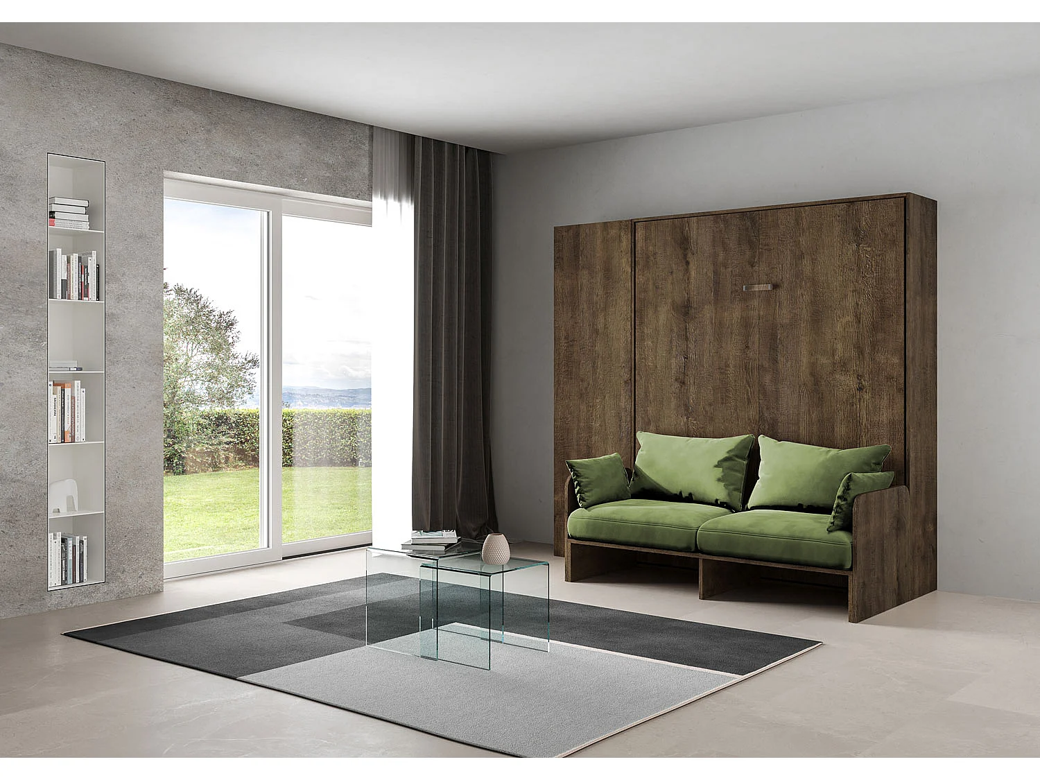 160 cm Kentaro Klappdoppelbett mit Sofa und Walnusssäule, grün