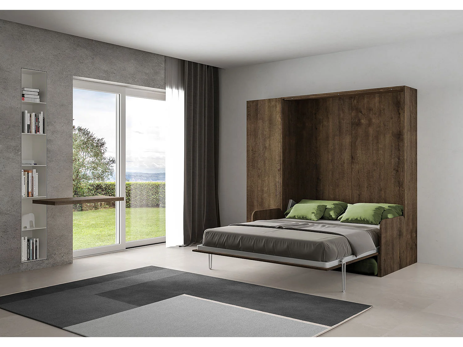 160 cm Kentaro Klappdoppelbett mit Sofa und Walnusssäule, grün