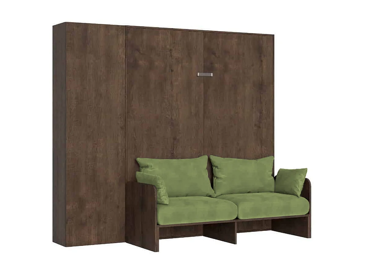 160 cm Kentaro opklapbed tweepersoonsbed met bank en notenhouten kolom, groen