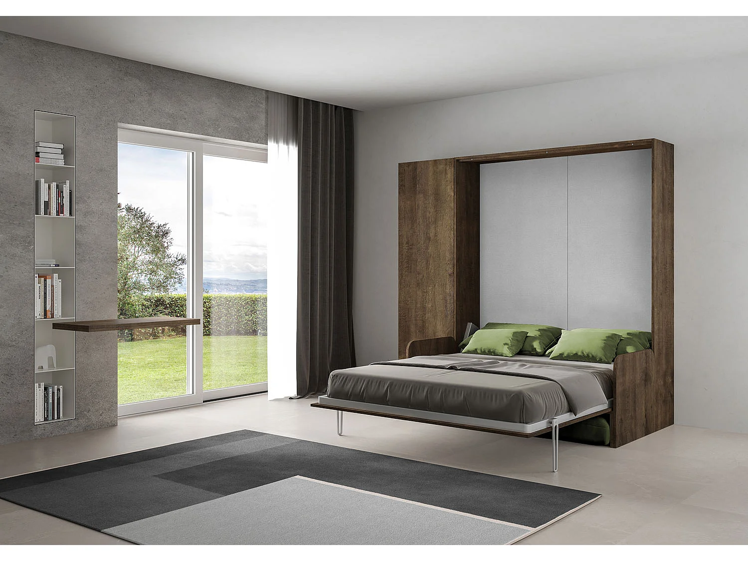 160 cm Kentaro Klappdoppelbett mit Sofa und Walnusssäule, grün