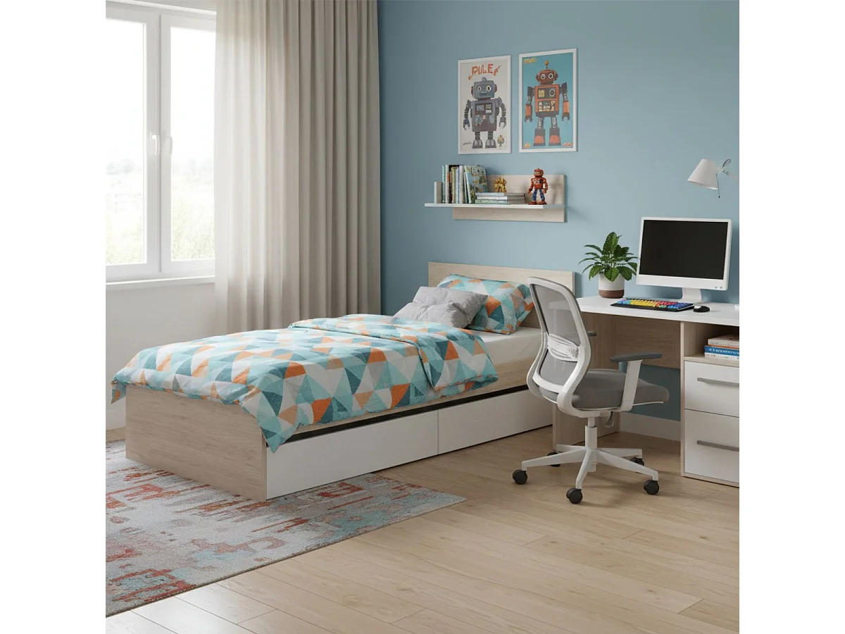 Cama Top con cajones blanco/natural 68x96x194,8 cm