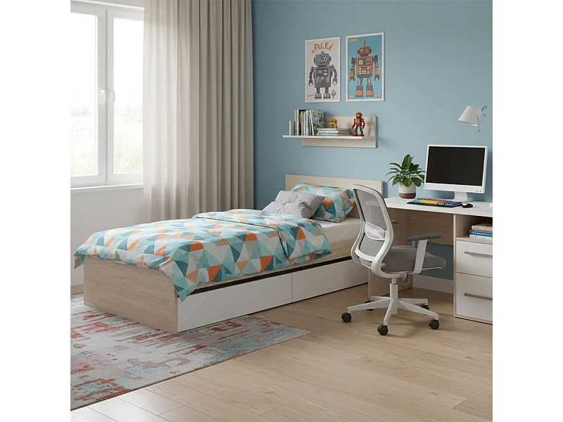 Cama Top con cajones blanco/natural 68x96x194,8 cm