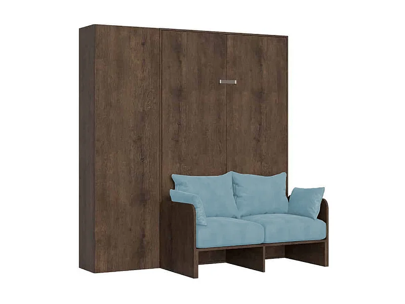 Kentaro 120 cm Klappbett in Queensize-Größe mit Sofa und Säule aus Walnussholz, hellblau