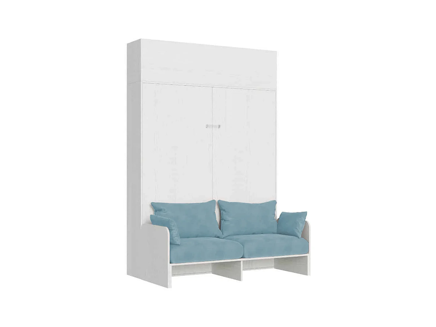 Kentaro 160 cm Klappbett für Doppelbett mit Sofa und Schrankwand aus weißer Esche, hellblau