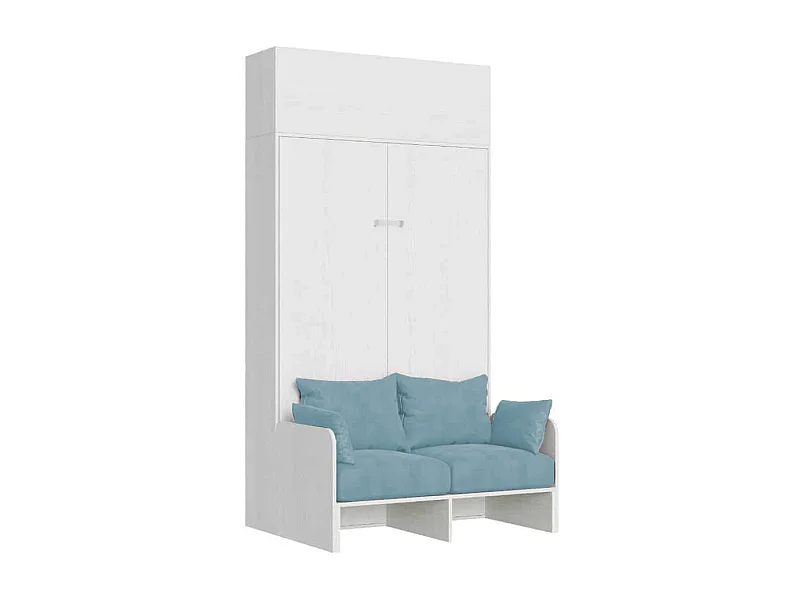 Kentaro 120 cm składane łóżko typu queen-size z sofą i białą, jesionową szafką ścienną, jasnoniebieski