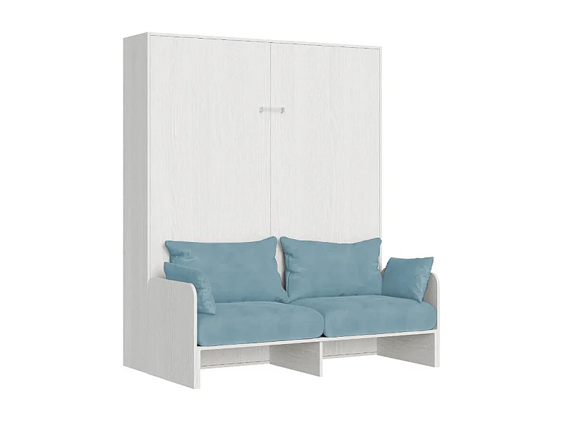 Kentaro 160 cm Klappbett für Doppelbett mit Sofa aus weißer Esche, hellblau