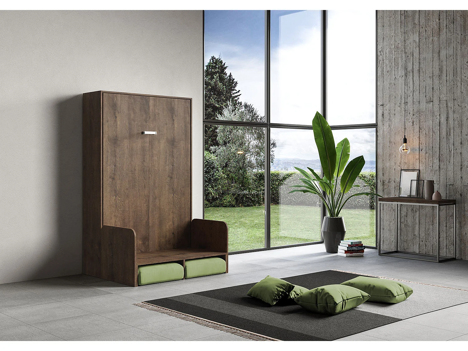 Kentaro 120 cm Klappbett in Queensize-Größe mit Walnuss-Sofa, grün