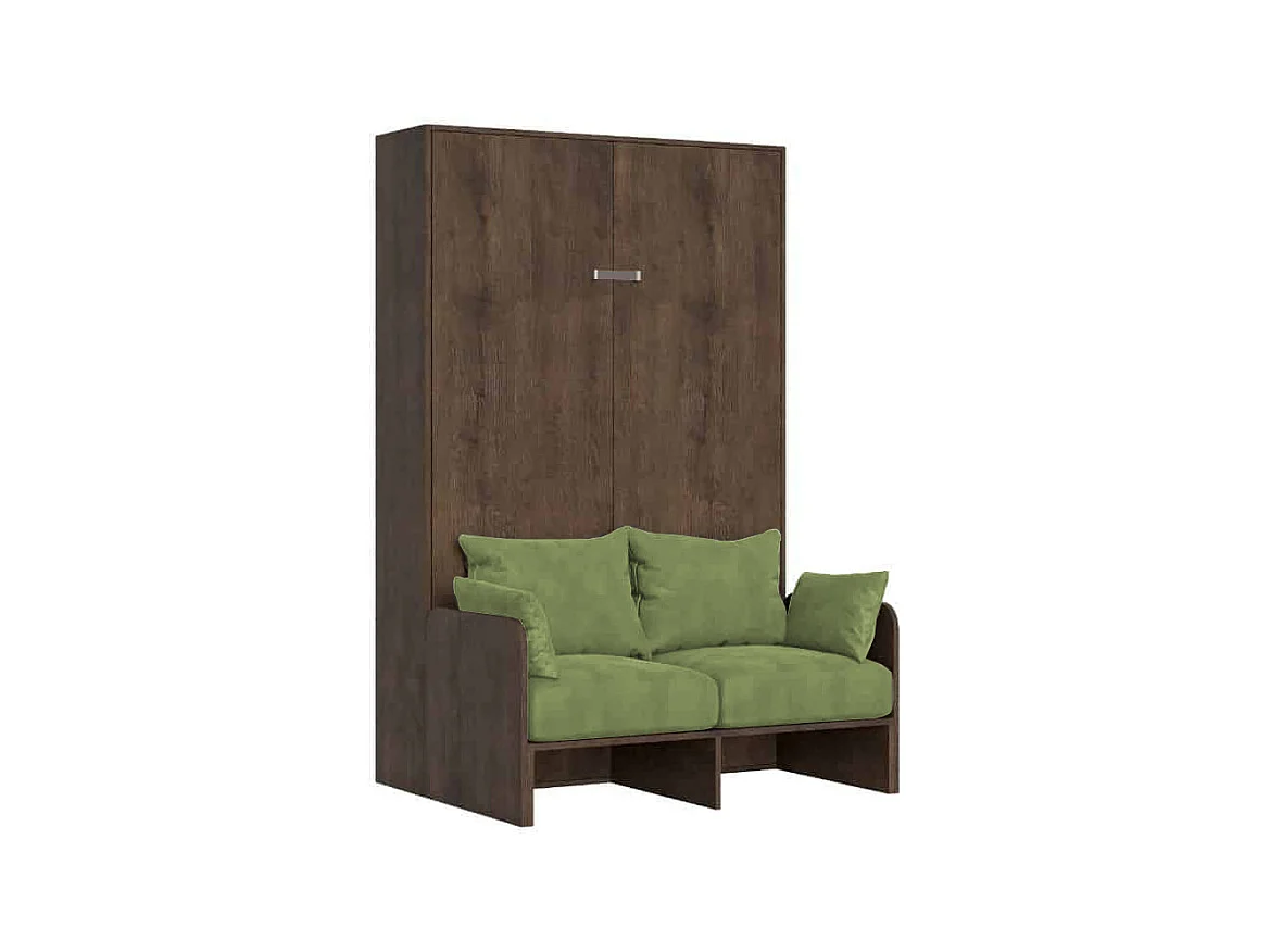 Lit queen-size escamotable Kentaro 120 cm avec canapé en noyer, vert
