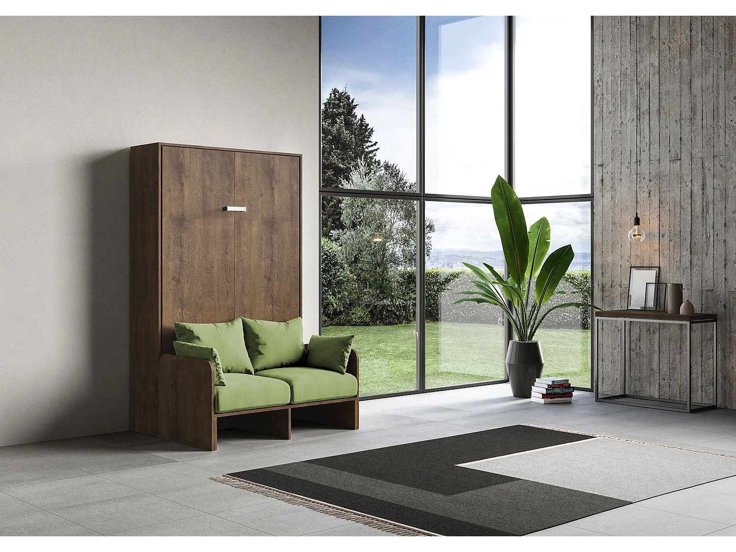 Kentaro 120cm opklapbed queensize met notenhouten bank, groen