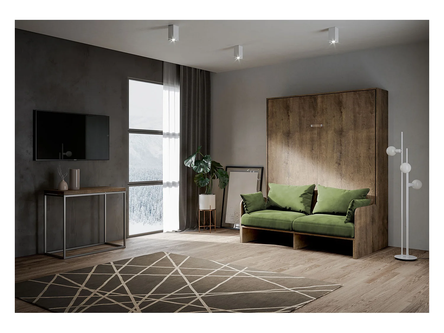 Kentaro 160cm rozkładane łóżko podwójne z sofą orzechową, zielone