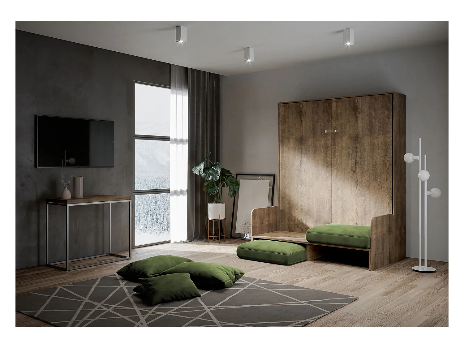 Kentaro 160cm rozkładane łóżko podwójne z sofą orzechową, zielone